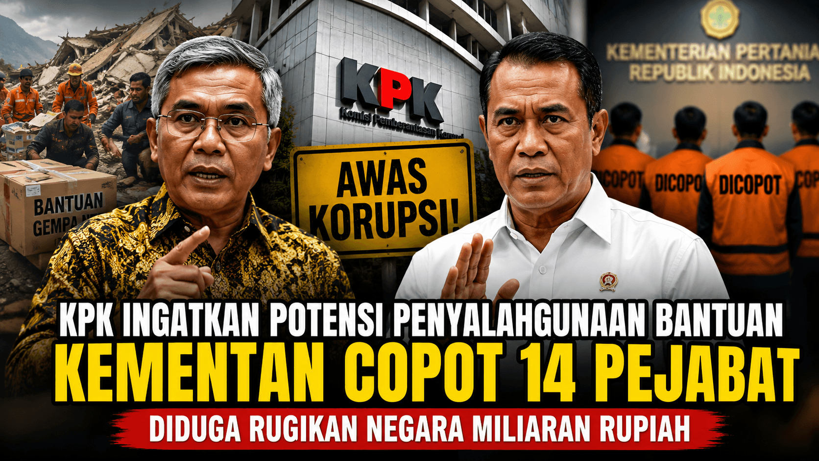 KPK Soroti Pengawasan Bantuan Bencana, Kementan Copot 14 Pejabat