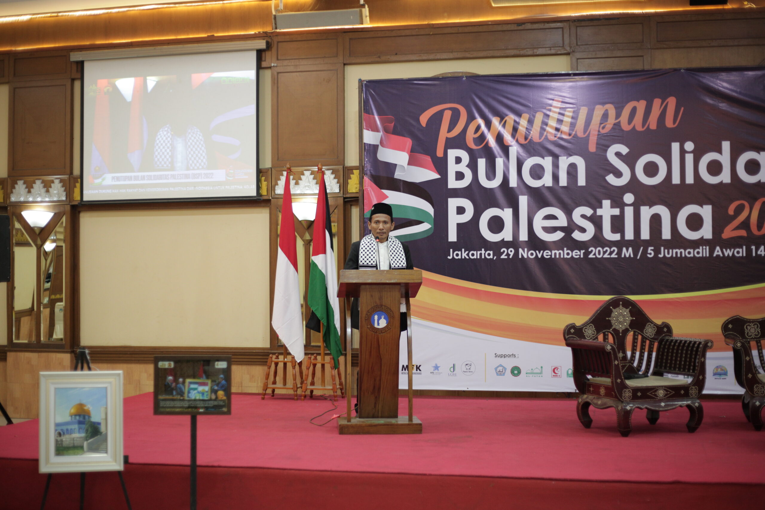 Ketua Presidium Aqsa Working Group, Muhammad Anshorullah saat memberikan sambutan dalam acara Penutupan Bulan Solidaritas Palestina 2022