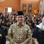 Anies Baswedan dan Amin Rais saat Rakernas Partai Ummat Asrama Haji, Jakarta, pada Rabu (15/02/2023).