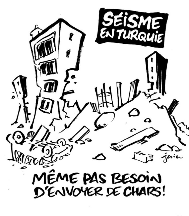 Karikatur Charlie Hebdo menyindir gempa Turki (Twitter/Charlie_Hebdo_)